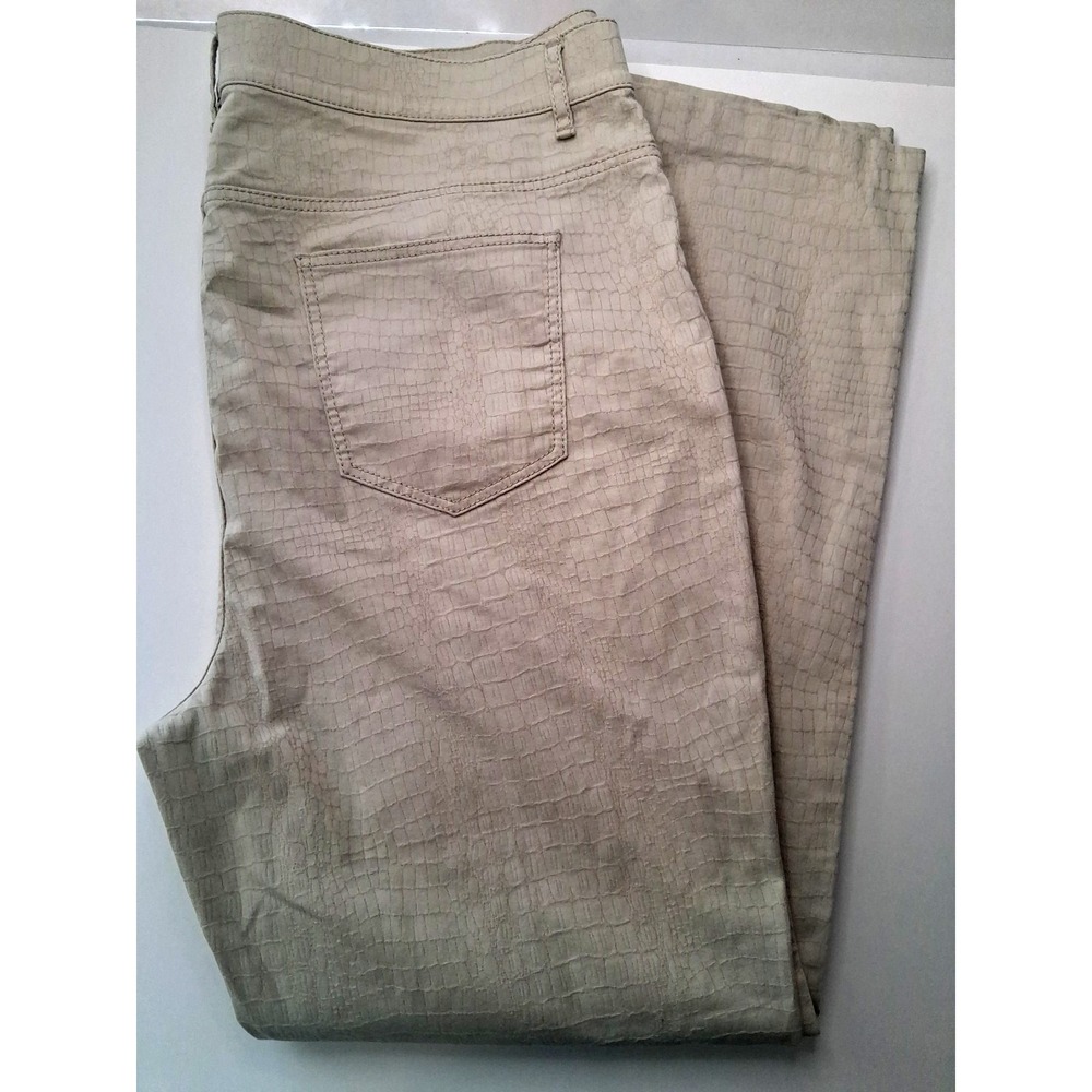 Lafayette 148 New York Tan Stretch Alligator Skin Textured Jeans Size 16 Stretch